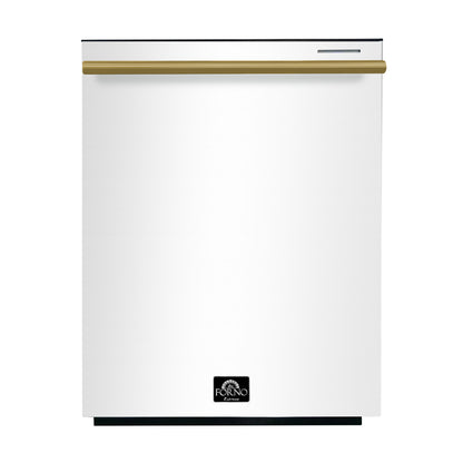 FORNO Premium 3-Piece Kitchen Bundle - Leonardo Espresso 30" White Range, 31" White Bottom Freezer Refrigerator, 24" White Built-In Dishwasher - FBDL-007-03US