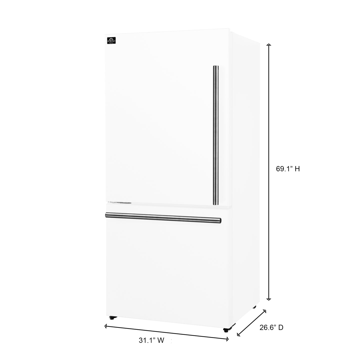 Forno Milano Espresso 31-Inch White French Door Refrigerator, Bottom Freezer, 17.2 Cu. Ft., Energy-Efficient, No Frost, Built-In Ice Maker
