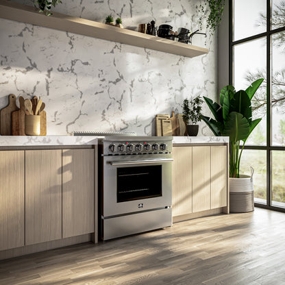 Forno Paolo 30-Inch Freestanding Electric Range, Stainless Steel, 4.38 cu.ft, True Convection Oven, Energy Efficient
