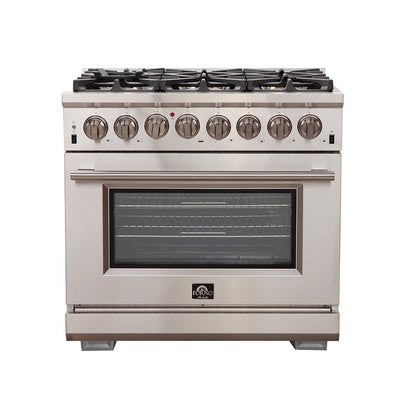 Forno Capriasca 36-Inch Freestanding Dual Fuel Range, 6 Burners, True Convection Oven