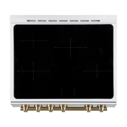 Forno Leonardo Espresso 30-Inch Slide-In White Induction Range, Convection Oven, 5 Cooking Zones, Touch Control Panel