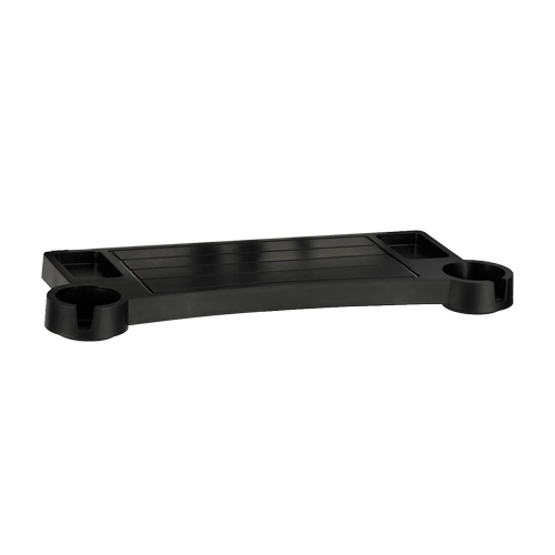 Broilmaster Front Shelf, Black Solid Surface with Cup Holders, Drop-Down Stainless Steel Supports