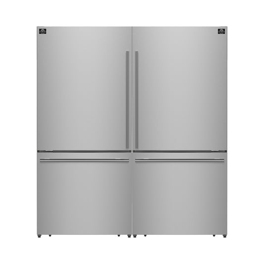 Forno Milano 2-Piece 62-Inch Freestanding Dual Bottom Freezer Refrigerator, Stainless Steel – 34.4 cu.ft, Touch Control, Ice Maker