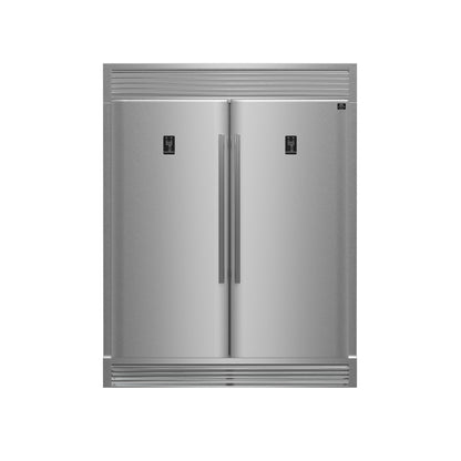 FORNO Premium 3-Piece Kitchen Bundle - FORNO Capriasca 48" Freestanding Gas Range, FORNO Rizzuto 60" W. Dual Combo Convertible Refrigerator, FORNO 48" Wall Mount Range Hood - FBDL-019-05US