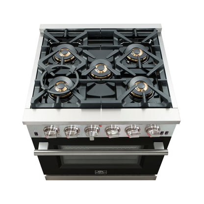 Forno Capriasca 30-Inch Freestanding Gas Range, 4 Burners, True Convection Oven