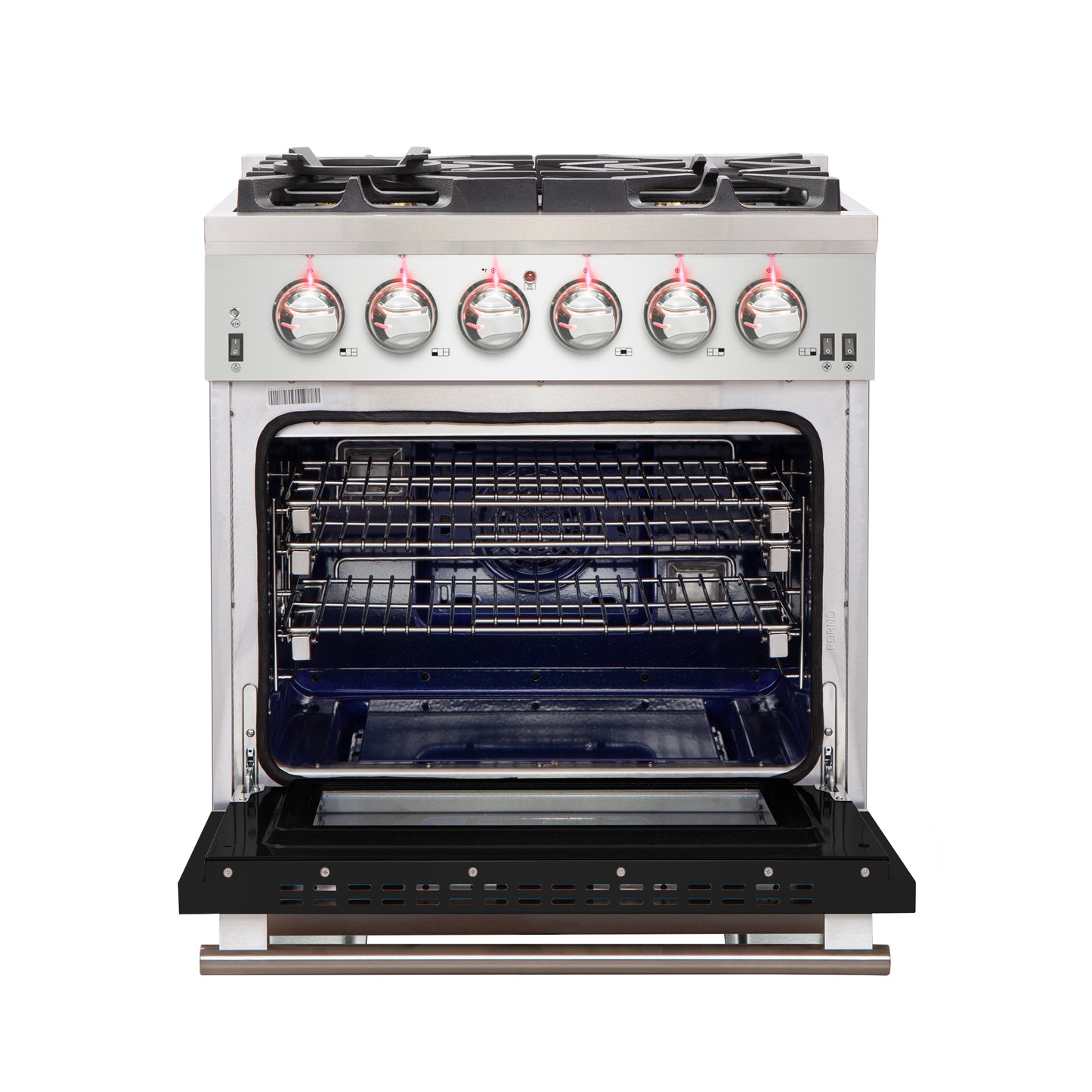 Forno Capriasca 30-Inch Freestanding Gas Range, 4 Burners, True Convection Oven