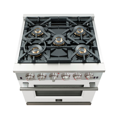 Forno Capriasca 30-Inch Freestanding Gas Range, 4 Burners, True Convection Oven