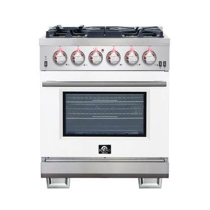 Forno Capriasca 30-Inch Freestanding Gas Range, 4 Burners, True Convection Oven