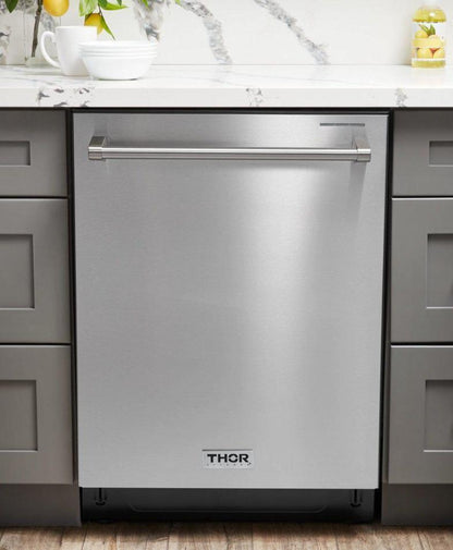 THOR Kitchen Package - 36" Induction Cooktop, Range Hood, Refrigerator with Water and Ice Dispenser, Dishwasher, Wine Cooler, TIH36-HRH3607-TRF3601FD-HDW2401SS-TWC2402