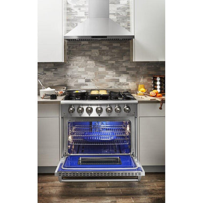 THOR Kitchen Package - 36" Dual Fuel Range & Range Hood Package, HRD3606U-HRH3607