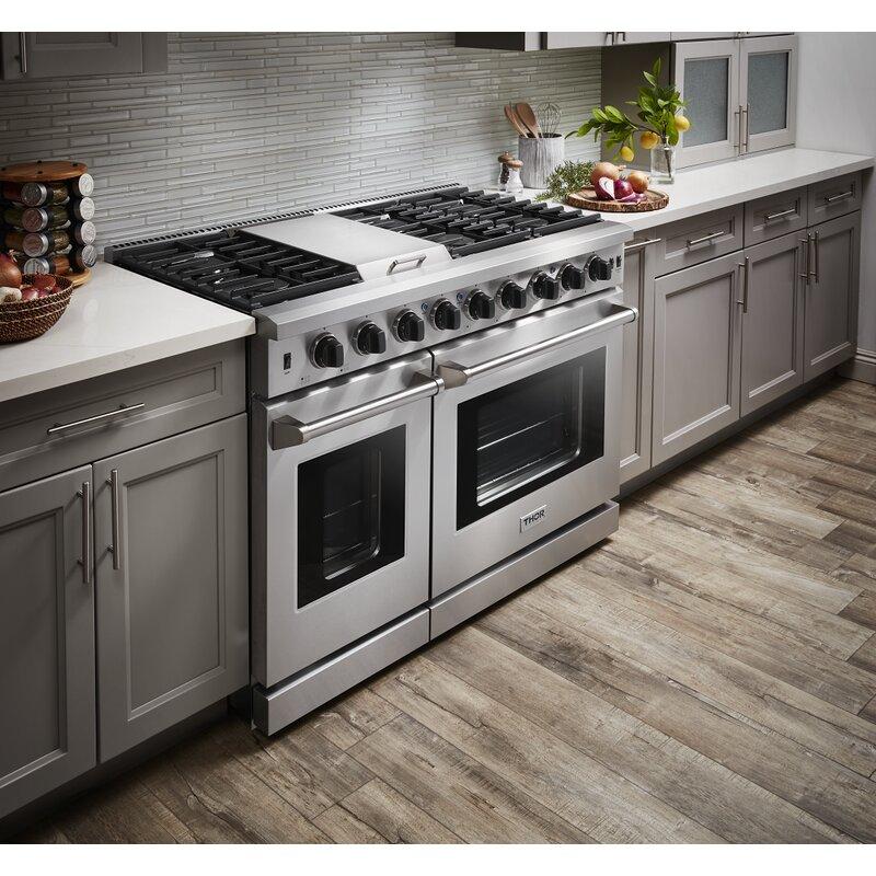 THOR Kitchen 48 in. 6.8 cu. ft. Double Oven Natural Gas Range in Stainless Steel, LRG4807U