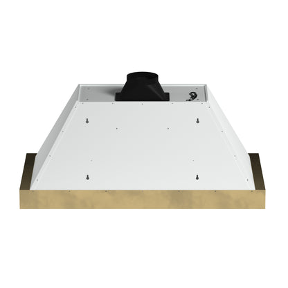 Forno Vittorio 48-Inch Wall Mount Range Hood, White with Antique Brass Trim, 600 CFM Airflow, Dishwasher-Safe Baffle Filters, Remote Control, 3-Speed Fan, Bright LED Lighting