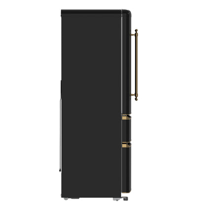Forno Luigi 33-Inch French Door Refrigerator, 18 cu.ft, Black Finish, Antique Brass Handles, ENERGY STAR Certified