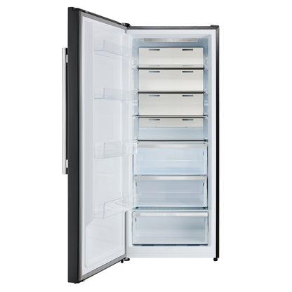 Forno Maderno 28-Inch Convertible Upright Freezer/Refrigerator in Black with Antique Brass Handle, 13.6 cu.ft., Left Swing