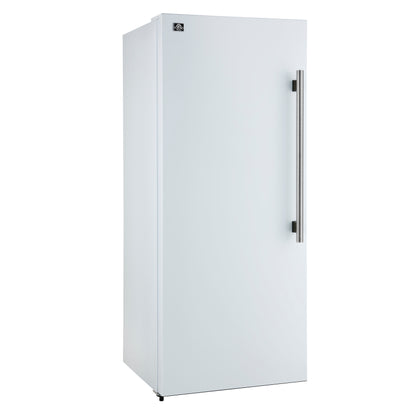 Forno Maderno 28-Inch Convertible Upright Freezer/Refrigerator in White with Antique Brass Handle, 13.6 cu.ft., Left Swing