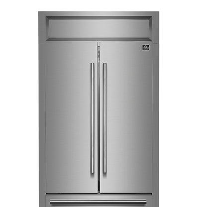 Forno Gallipoli 30-Inch French Door Refrigerator, 17.5 cu.ft Capacity, Modern Decorative Grill, 34-Inch Width, Stainless Steel, No Frost Technology, Energy Efficient