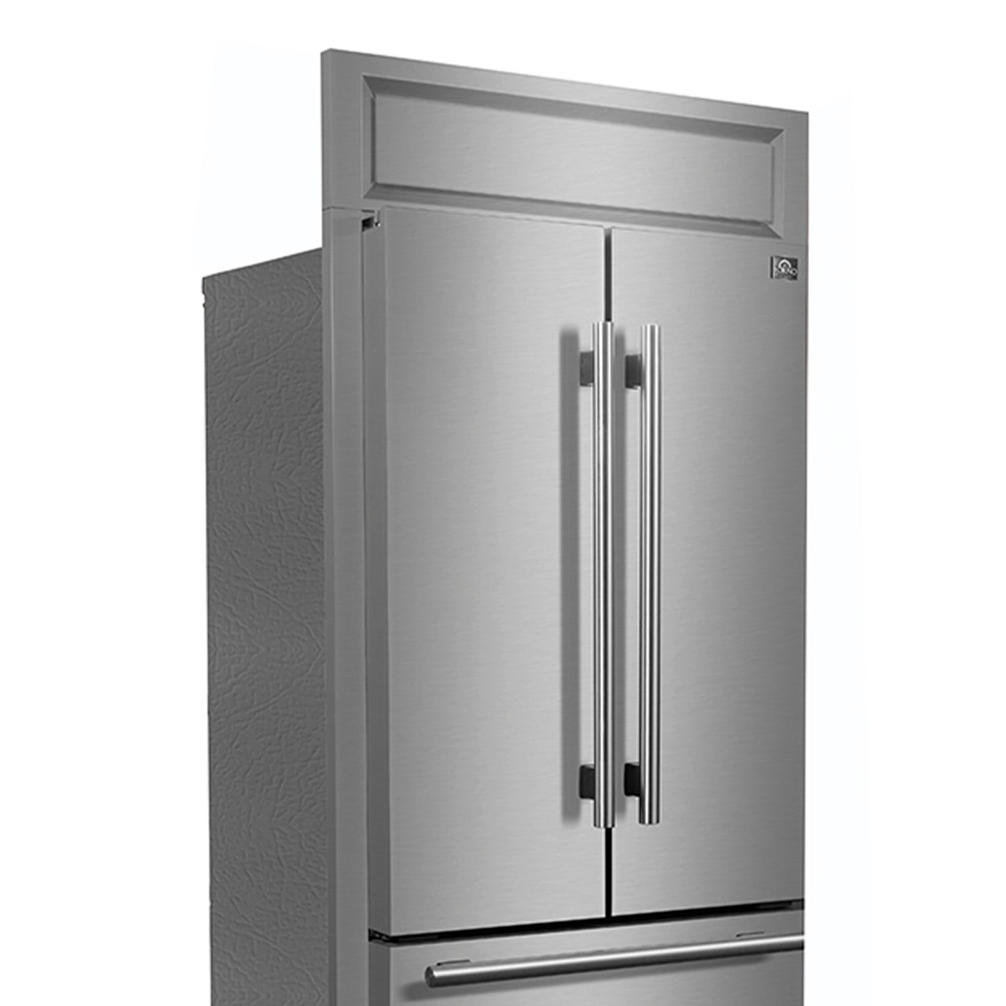 Forno Gallipoli 30-Inch French Door Refrigerator, 17.5 cu.ft Capacity, Modern Decorative Grill, 34-Inch Width, Stainless Steel, No Frost Technology, Energy Efficient