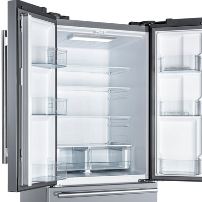Forno Gallipoli 30-Inch French Door Refrigerator, 17.5 cu.ft Capacity, Modern Decorative Grill, 34-Inch Width, Stainless Steel, No Frost Technology, Energy Efficient