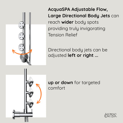 Forno Acqua AcquaSPA Retrofit Shower, Overhead Rainfall Shower, Handheld Shower Head, Body Jets, 6 Way Diverter, Brushed Nickel Finish, 2.5 GPM Flow Rate