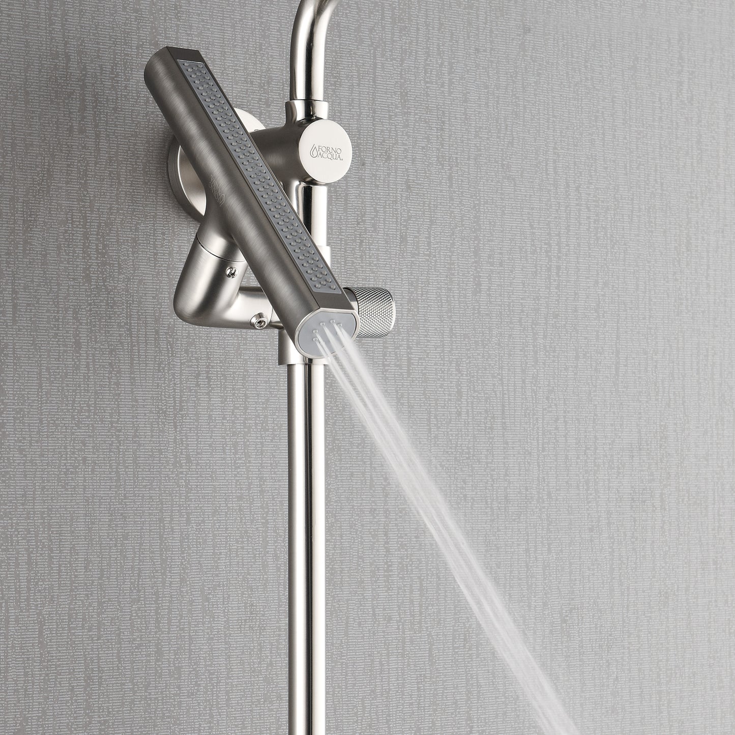 Forno Acqua AcquaFALL Shower, Brushed Nickel Finish, Overhead Rainfall Shower, 7 Way Diverter, Handheld Shower Head, Body Jets, 1.8 GPM Flow Rate