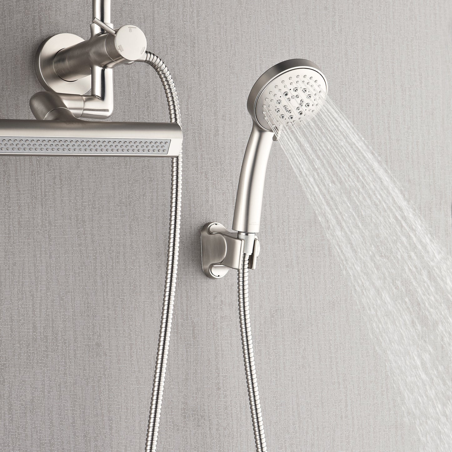 Forno Acqua AcquaFALL Mini Shower Head, Brushed Nickel Finish, Overhead Rainfall Shower, 7 Way Diverter, Handheld Shower Head, Body Jets, 1.8 GPM Flow Rate