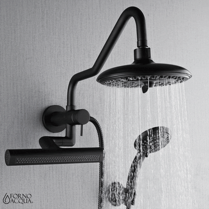 Forno Acqua AcquaFALL Mini 8 Inch Shower Head, Matte Black Finish, Overhead Rainfall Shower, Handheld Shower Head, Body Jets, 2.5 GPM Flow Rate