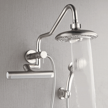 Forno Acqua AcquaFALL Mini 8 Inch Shower Head, Brushed Nickel Finish, Overhead Rainfall Shower, Handheld Shower Head, Body Jets, 2.5 GPM Flow Rate