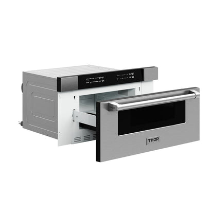 THOR Contemporary Package - 36" Gas Range, Range Hood, Refrigerator and Microwave, ARG36LP-HRH3607-TRF3601FD-TMD3002