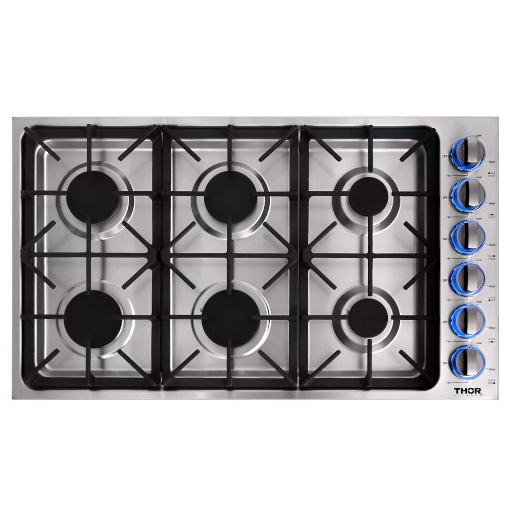 THOR Kitchen Package - 30" Wall Oven, 36" Cooktop, Range Hood, Refrigerator with Water and Ice Dispenser, Dishwasher, HEW3001-HRH3607-TGC3601-TRF3601FD-HDW2401SS