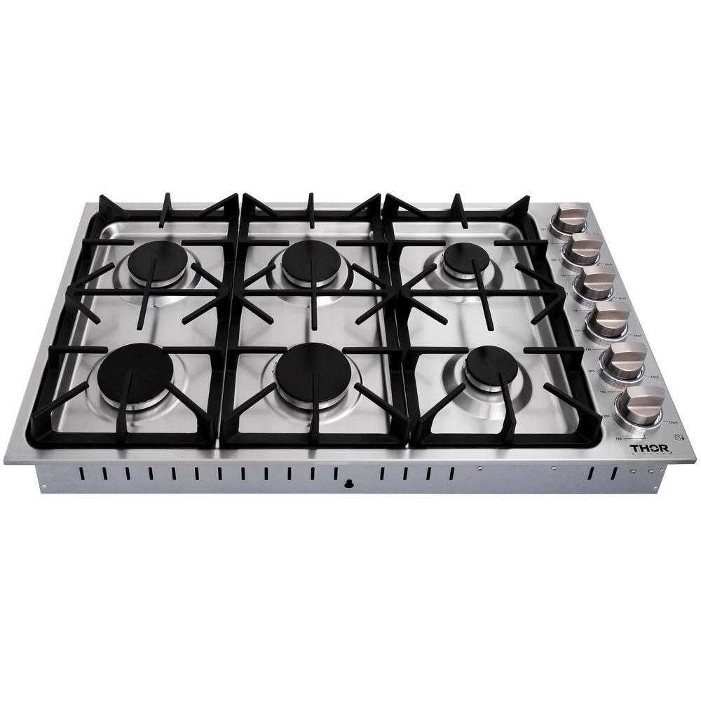 THOR Kitchen Package - 30" Wall Oven, 36" Cooktop, Range Hood, Refrigerator with Water and Ice Dispenser, Dishwasher, HEW3001-HRH3607-TGC3601-TRF3601FD-HDW2401SS