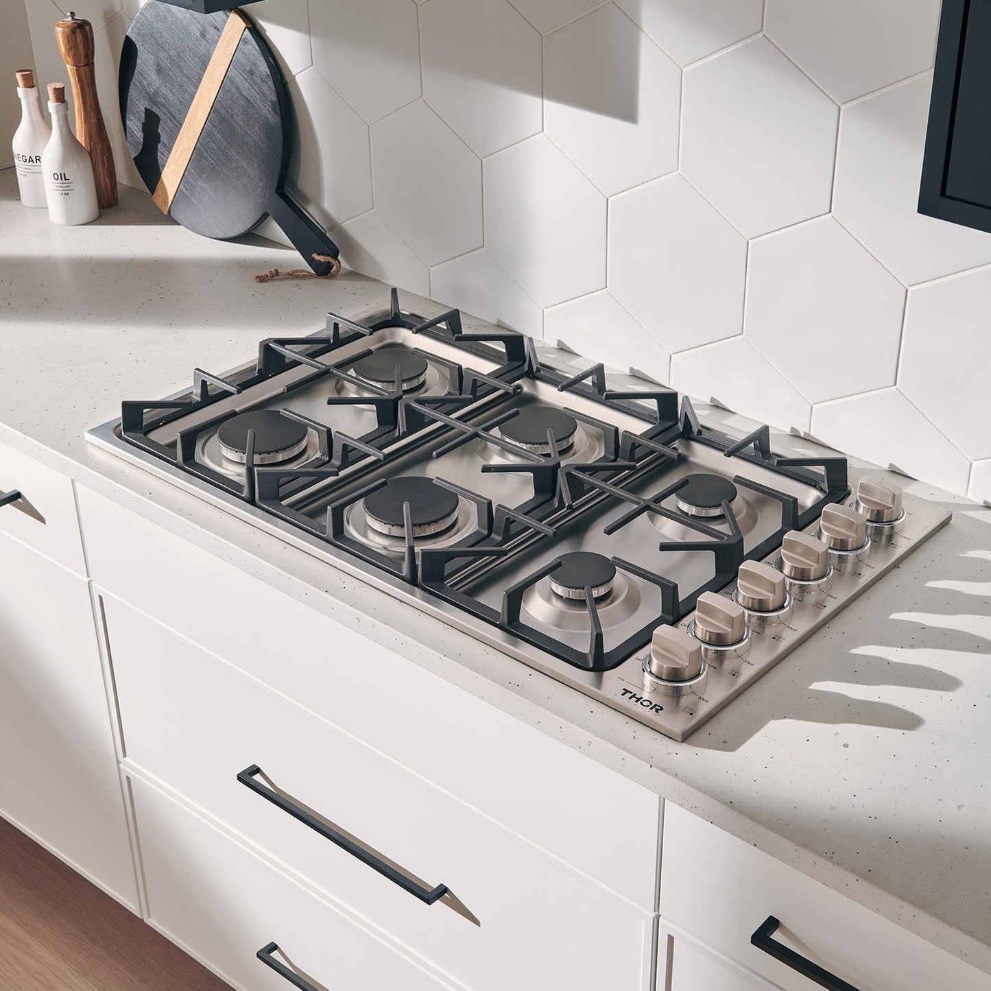THOR Kitchen Package - 30" Wall Oven, 36" Cooktop, Range Hood, Refrigerator with Water and Ice Dispenser, Dishwasher, HEW3001-HRH3607-TGC3601-TRF3601FD-HDW2401SS
