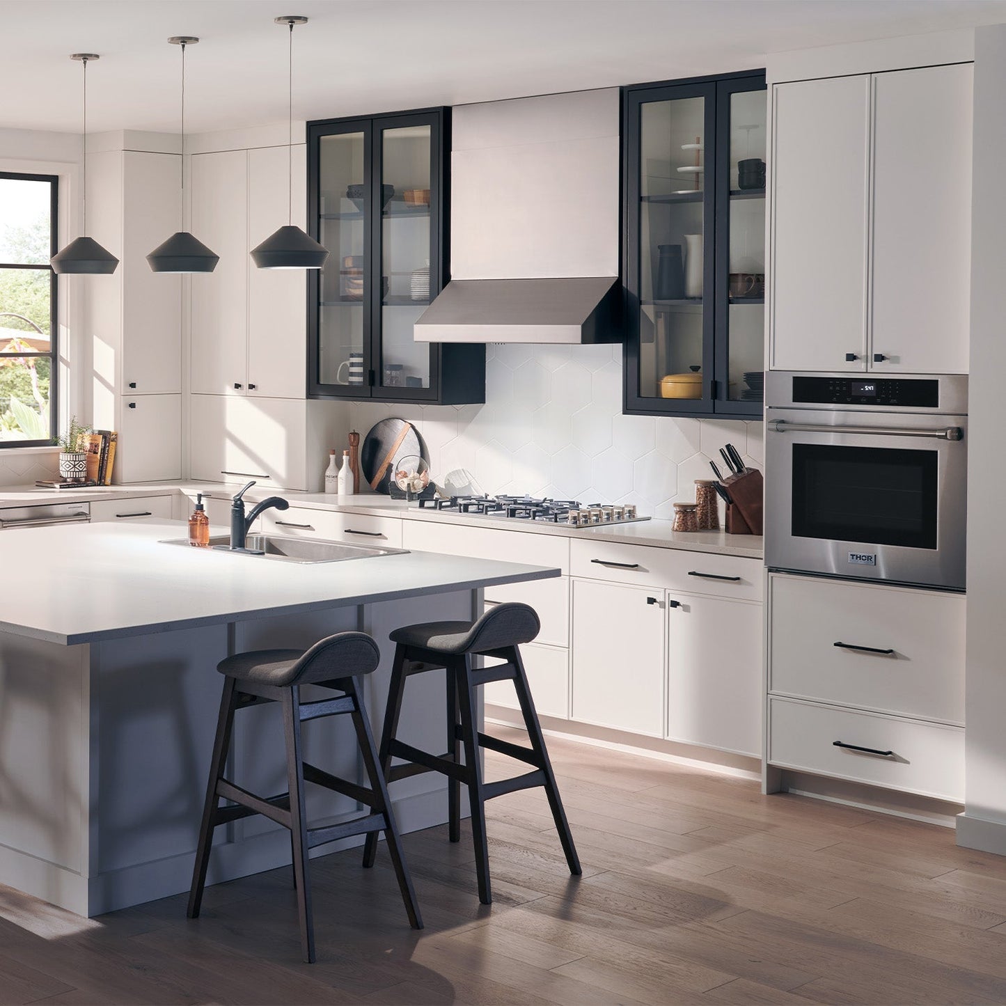 THOR Kitchen Package - 30" Wall Oven, 36" Cooktop, Range Hood, Refrigerator with Water and Ice Dispenser, Dishwasher, HEW3001-HRH3607-TGC3601-TRF3601FD-HDW2401SS