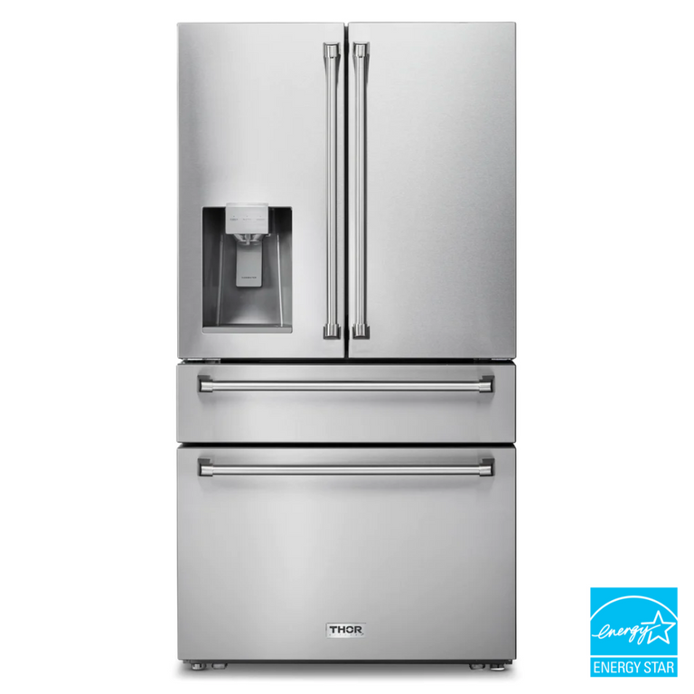 THOR Contemporary Package - 36" Gas Range, Range Hood, Refrigerator and Microwave, ARG36LP-HRH3607-TRF3601FD-TMD3002