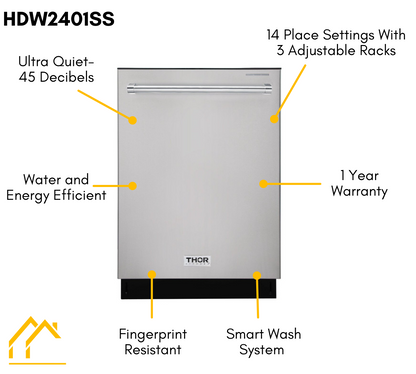 THOR Kitchen Package - 30" Wall Oven, 36" Cooktop, Range Hood, Refrigerator with Water and Ice Dispenser, Dishwasher, HEW3001-HRH3607-TGC3601-TRF3601FD-HDW2401SS