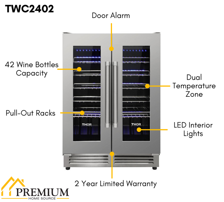 THOR Kitchen Package - 48" Gas Range, Range Hood, Refrigerator with Water and Ice Dispenser, Dishwasher, Wine Cooler, Microwave, AP-LRG4807U-W-10