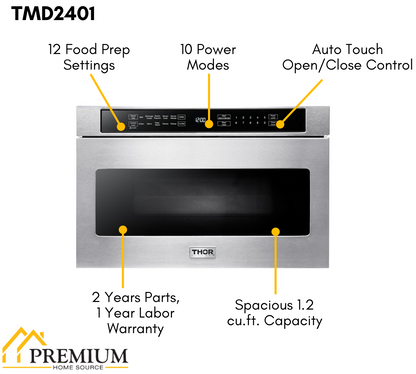 THOR Kitchen Package - 36" Propane Gas Rangetop, Range Hood, Wall Oven, Microwave, HRT3618ULP-HRH3607-HEW3001-TMD2401