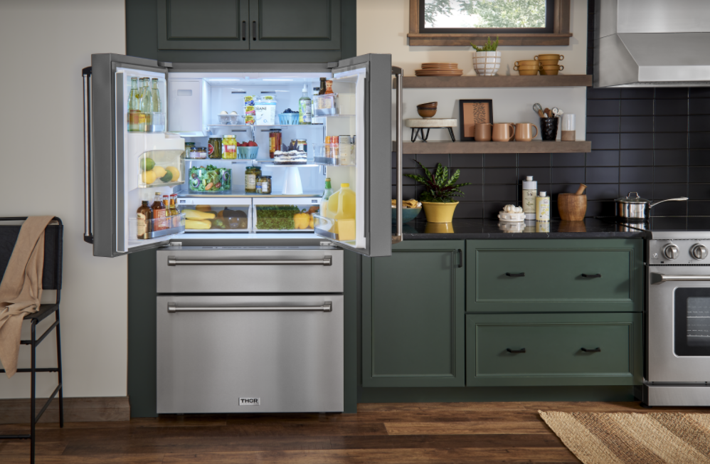 THOR Kitchen Package - 30" Wall Oven, 36" Cooktop, Range Hood, Refrigerator with Water and Ice Dispenser, Dishwasher, HEW3001-HRH3607-TGC3601-TRF3601FD-HDW2401SS