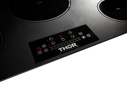 THOR Kitchen Package - 36" Induction Cooktop, Range Hood, Refrigerator with Water and Ice Dispenser, Dishwasher, Wine Cooler, TIH36-HRH3607-TRF3601FD-HDW2401SS-TWC2402