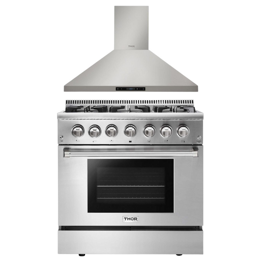 THOR Kitchen Package - 36" Dual Fuel Range & Range Hood Package, HRD3606U-HRH3607