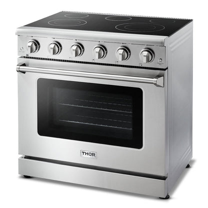 THOR Kitchen Package - 36" Electric Range, Range Hood, Microwave, HRE3601-HRH3607-TMD2401