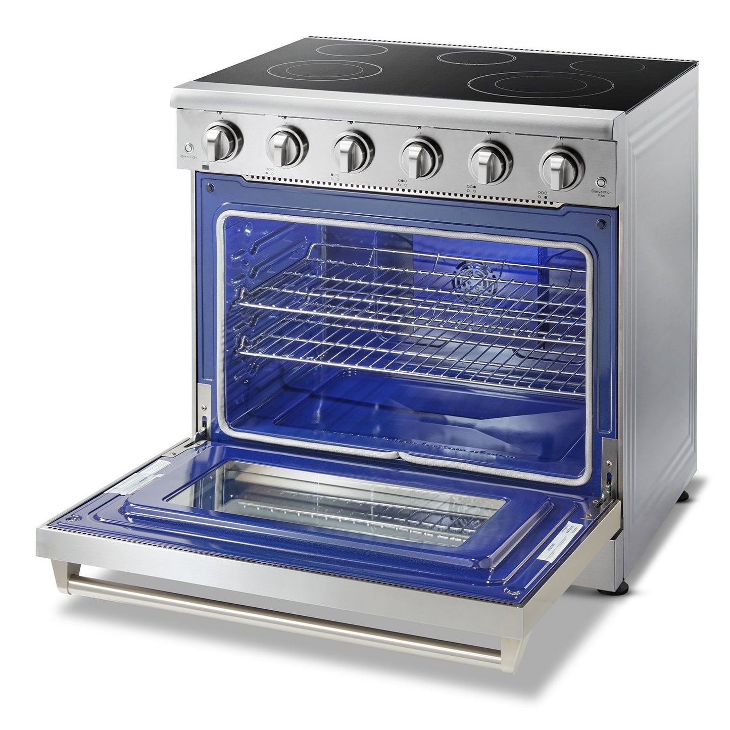 THOR Kitchen Package - 36" Electric Range, Range Hood, Microwave, HRE3601-HRH3607-TMD2401