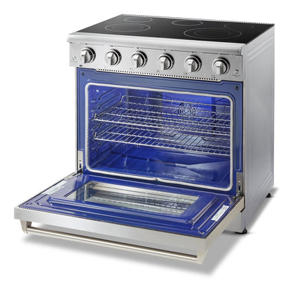 THOR Kitchen Package - 36" Electric Range, Range Hood, Microwave, HRE3601-HRH3607-TMD2401