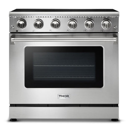 THOR Kitchen Package - 36" Electric Range, Range Hood, Microwave, HRE3601-HRH3607-TMD2401