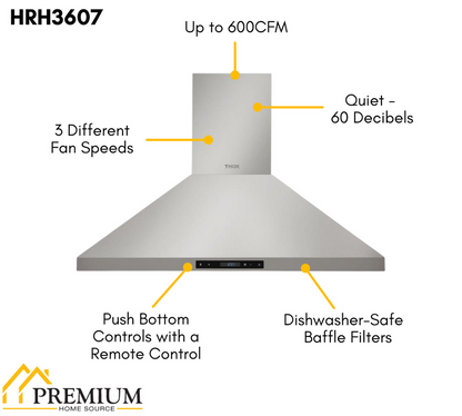 THOR Kitchen Package - 36" Electric Range, Range Hood, ARE36-HRH3607