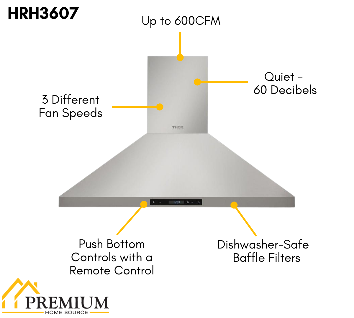 THOR Kitchen Package - 36" Dual Fuel Range & Range Hood Package, HRD3606U-HRH3607