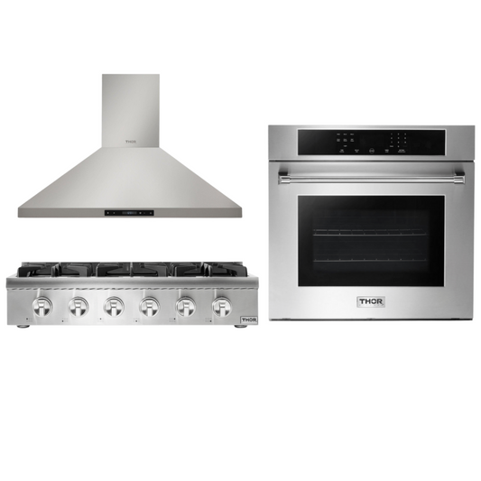 THOR Kitchen Package - 36" Propane Gas Rangetop, Range Hood, Wall Oven, HRT3618ULP-HRH3607-HEW3001