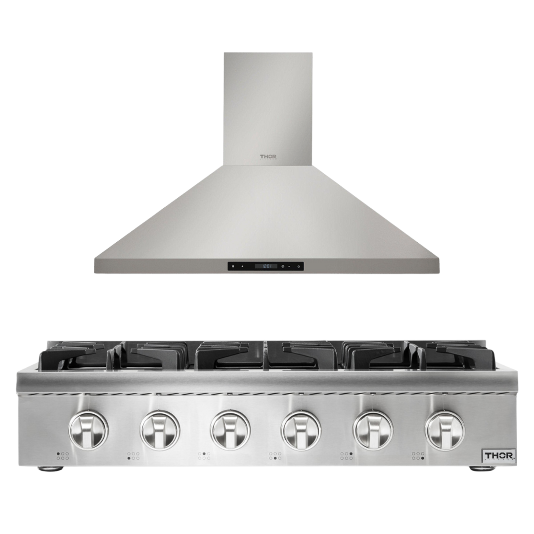 THOR Kitchen Package - 36" Gas Cooktop and Range Hood, HRT3618U-HRH3607