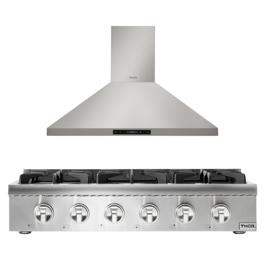 THOR Kitchen Package - 36" Gas Cooktop and Range Hood, HRT3618U-HRH3607