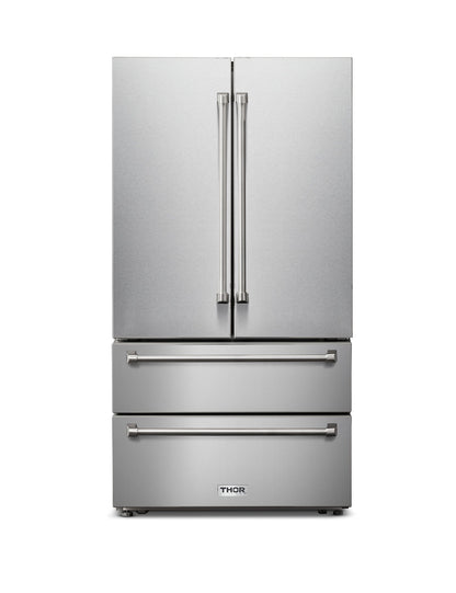 THOR Kitchen Package - 30" Wall Oven, 36" Gas Cooktop, Range Hood, Refrigerator, Dishwasher, HEW3001-HRH3607-TGC3601-TRF3602-HDW2401SS