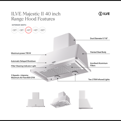 ILVE Majestic II 40 inch Range Hood Burgundy